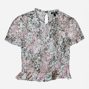 Express Pink Abstract Print Short Sleeve Smocked Peplum Top Size S